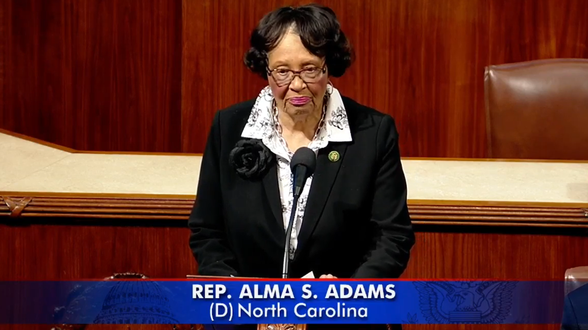 Alma Adams delivering a floor speech on April 18, 2023