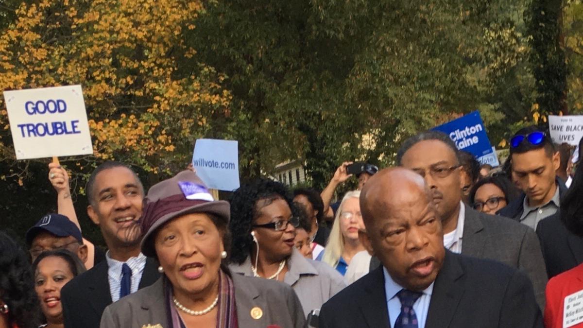 Congressswoman Adams marches with Congressman Lewis