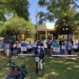 Rep. Adams speaks at a "Don't Mess With USPS" Press Conference
