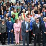 A shot of the House Democratic Caucus on the House East Steps at a press conference.