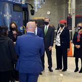 VP Harris, Rep. Adams and others on a tour of a CATS bus facility.