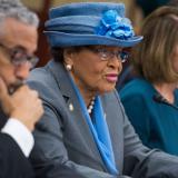 North Carolina Rep. Alma Adams, here at a 2017 roundtable with the heads of HBCUs, has introduced the IGNITE HBCU Excellence Act in the House. (Tom Williams/CQ Roll Call file photo)