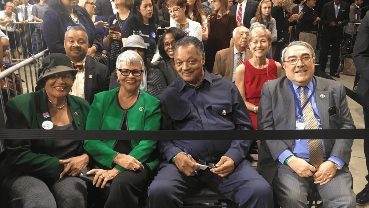 Rep. Alma Adams, Rep. Bonnie Watson Coleman, Rev. Jesse Jackson, and Rep. G. K. Butterfield, pictured left to right.