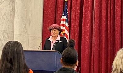 Rep. Alma Adams speaking at a press conference